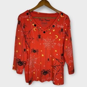 Itsy Bitsy Spider Halloween‎ Whimsigoth Shirt Embellished Gems Metallic Webs XL